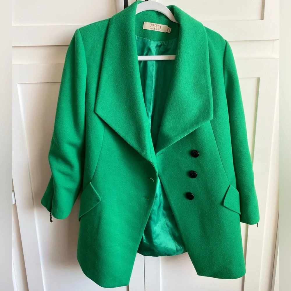 Green Asymetrical Button Up Blazer / Pea Coat | Foreign Brand | Medium Size Fit - Picture 2 of 9